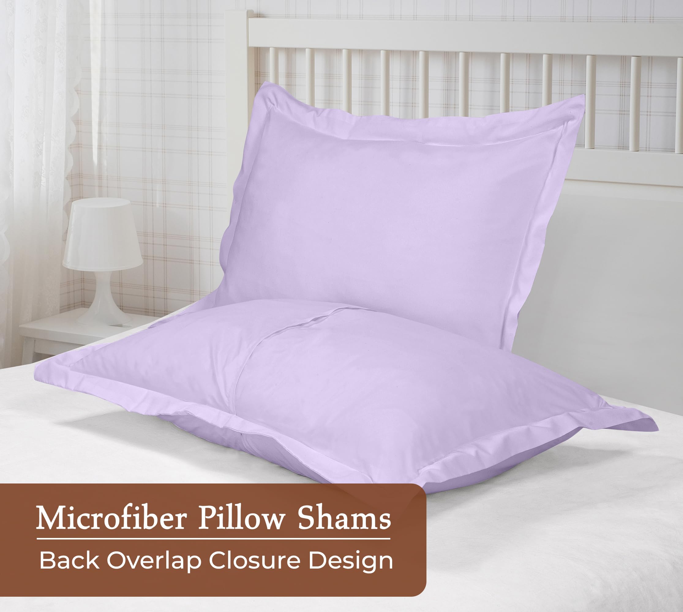 Royale Linens Pillow Shams 2 Pack - Brushed 1800 Microfiber - Bed Pillow Shams, Wrinkle & Fade Resistant Soft and Cozy -Back Overlap Closure - Oxford Pillowcase ( Lavender)