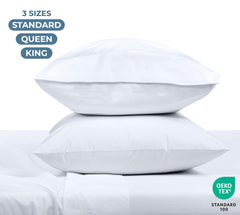 ROYALE LINENS 200 Thread Count 100% Long Staple Combed Cotton Pillowcases Set Of 2 - Ultra Soft - Queen Bed Pillow Cover - 20"x30" - Breathable, Cool & Crisp Percale White Pillow Cases (Queen, White)