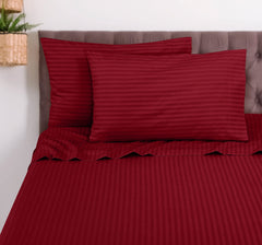 ROYALE LINENS Striped Bed Sheet Set - Microfiber 1800 Bedding - 1 Fitted Sheet, 1 Flat Sheet, 2 Pillowcase - Wrinkle & Fade Resistant - 4 Piece Damask Stripe Bed Sheet Set (Stripe Burgundy, Queen)