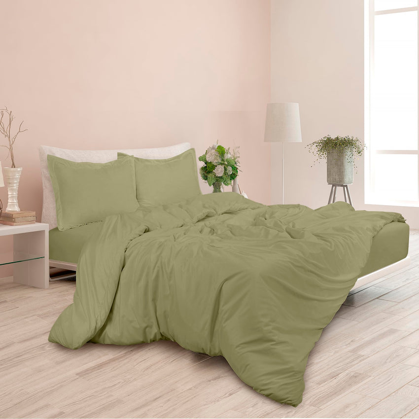 ROYALE Sage Green Duvet Cover Queen Size - Washed Duvet Cover Set 3 Piece Double Brushed Duvet Covers with Button Closure - 1 Duvet Cover 90x90 inch and 2 Pillow Shams - Comforter Cover