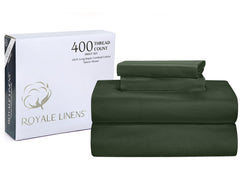 ROYALE LINENS 400 Thread Count 100% American Grown Cotton 4 Piece Sateen Queen Sheet Set - 1 Fitted Sheet, 1 Flat Sheet, 2 Pillow case - Green Queen Bedsheet - Cotton Sheets - (Queen, Hunter Green)