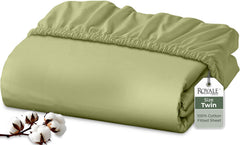 Royale Linens 200 Thread Count 100% Long Staple Combed Cotton Fitted Sheet - Super Soft Deep Pocket Bottom Sheet -Queen Fitted Sheet Only - Elastic Sheet (Queen,Sage Green)