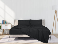 ROYALE LINENS - 4 Piece Bed Sheet - Soft Brushed Microfiber 1800 Bedding Set - 1 Fitted Sheet, 1 Flat Sheet, 2 Pillow case - Wrinkle & Fade Resistant Luxury Sheet Set (Black)