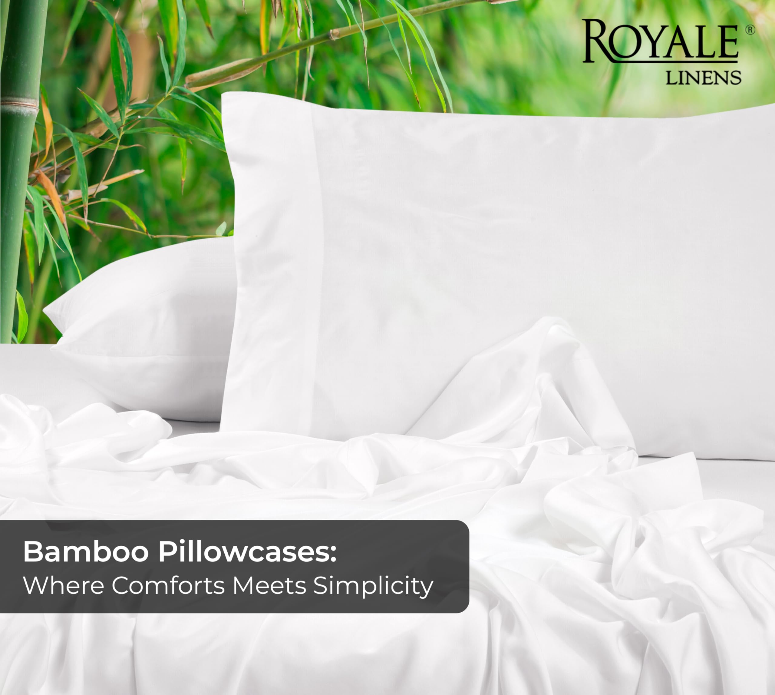 Royale Linens Cooling Pillow Cases Set of 2-100% Rayon Derived from Bamboo Cooling Pillowcase for Hot Sleepers - Soft & Silky Pillow Covers with Envelope Closure (White)