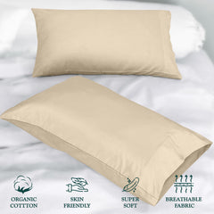 ROYALE LINENS 300 Thread Count 100% Long Staple Combed Cotton Pillowcases Set of 2 - Ultra Soft - Queen Bed Pillow Cover - 20"x30" - Breathable, Cool & Crisp Percale Cream Pillow Cases (Queen, Cream)