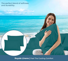 ROYALE LINENS 200 Thread Count 100% Long Staple Combed Cotton Pillowcases Set Of 2 - Ultra Soft - Queen Bed Pillow Cover - 20"x30" - Breathable, Cool & Crisp Percale White Pillow Cases ( Teal)