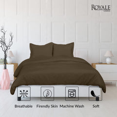 ROYALE Chocolate Duvet Cover Queen Size - Washed Duvet Cover Set 3 Piece Double Brushed Duvet Covers with Button Closure - 1 Duvet Cover 90x90 inches and 2 Pillow Shams - Comforter Cover