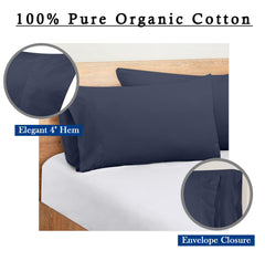 ROYALE LINENS 300 Thread Count 100% Long Staple Combed Cotton Pillowcases Set of 2 - Ultra Soft - Queen Bed Pillow Cover - 20"x30" - Breathable, Cool & Crisp Percale Navy Pillow Cases (Queen, Navy)