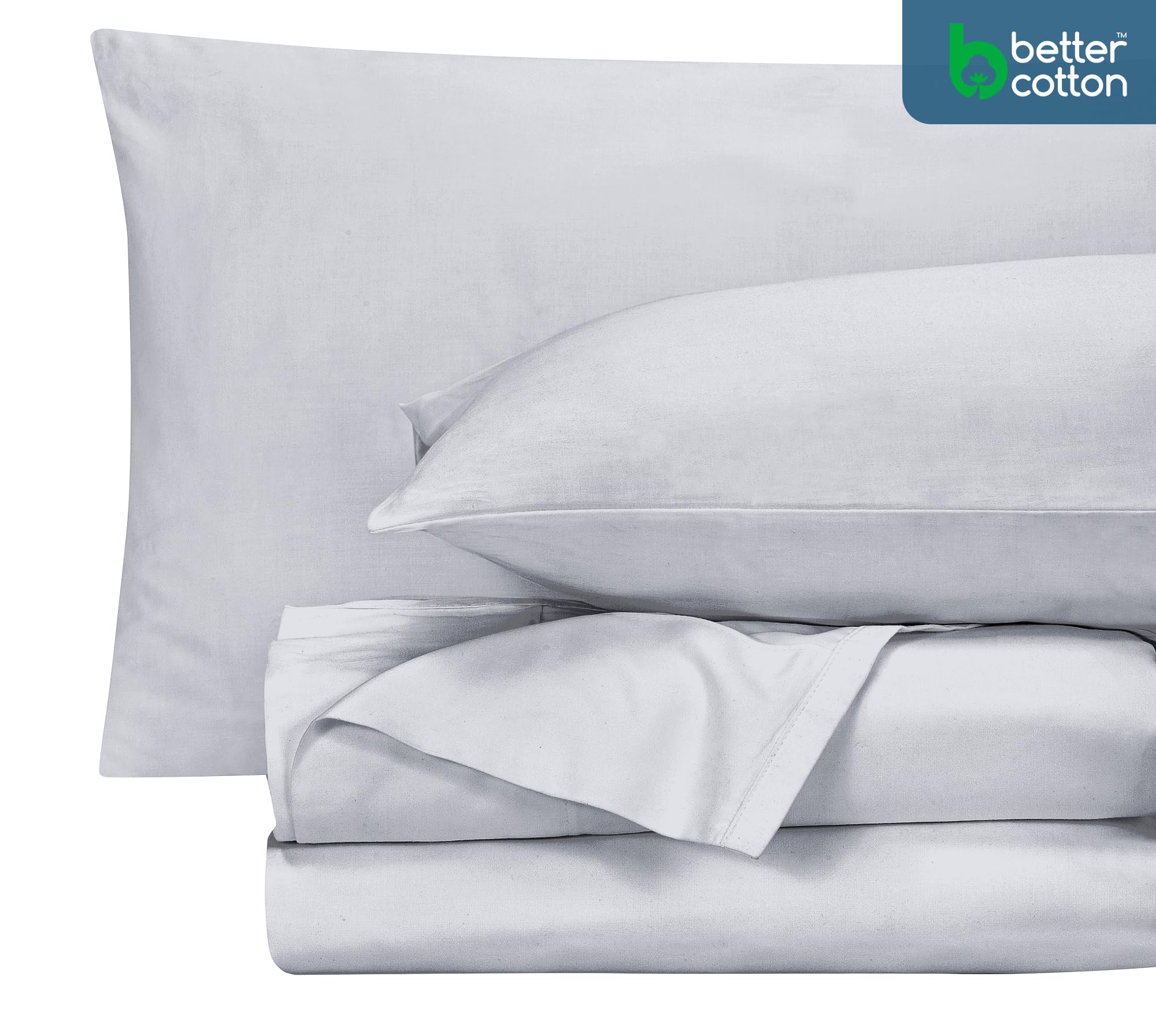 ROYALE LINENS 400 Thread Count 100% American Grown Cotton 4 Piece Sateen Sheet Set - 1 Fitted Sheet, 1 Flat Sheet, 2 Pillow case - Silver Bedsheet - Cotton Sheets - ( Spanish Silver)