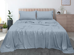 ROYALE LINENS 300 Thread Count 100% Long Staple Combed Cotton Flat Sheet- Super Soft - Top Sheet - Queen Flat Sheet Sold Separately - Breathable Cool & Crisp Percale Flat Sheet Only (Queen, Cool Blue)