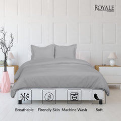 ROYALE Silver Duvet Cover Queen Size - Washed Duvet Cover Set, 3 Piece Double Brushed Duvet Covers with Button Closure - 1 Duvet Cover 90x90 inches and 2 Pillow Shams - Comforter Cover