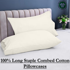 ROYALE LINENS 300 thread Count 100% Long Staple Combed Cotton Pillowcases Set Of 2 - Ultra Soft - Queen Bed Pillow Cover - 20"x30" - Breathable, Cool & Crisp Percale White Pillow Cases