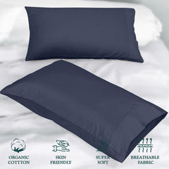 ROYALE LINENS 300 Thread Count 100% Long Staple Combed Cotton Pillowcases Set of 2 - Ultra Soft - Queen Bed Pillow Cover - 20"x30" - Breathable, Cool & Crisp Percale Navy Pillow Cases (Queen, Navy)