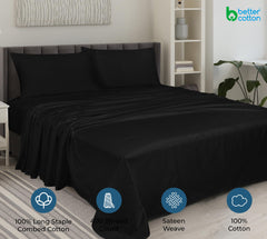 ROYALE LINENS 400 Thread Count 100% American Grown Cotton 4 Piece Sateen Queen Sheet Set - 1 Fitted Sheet, 1 Flat Sheet, 2 Pillow case - Black Queen Bedsheet - Cotton Sheets - (Queen, Night Black)