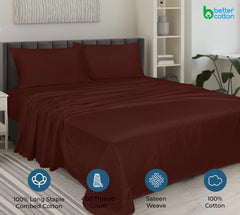 ROYALE LINENS 400 Thread Count 100% American Grown Cotton 4 Piece Sateen Queen Sheet Set - 1 Fitted Sheet, 1 Flat Sheet, 2 Pillow case - Wine Red Queen Bedsheet - Cotton Sheets - (Queen, Wine Red)