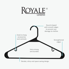 ROYALE Plastic Hangers 20 Pack - Black Plastic Hangers - Clothes Hanger With Hooks – Heavy Duty Space Saving Coat Hangers Ideal For Everyday Use For Tops, Skirt, Dress, Shirts, Pants (20 Pack, Black)