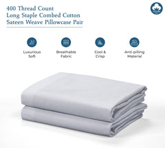 Royale Linens 400 Thread Count 100% American Grown Cotton Queen Pillowcase Set - Luxury Sateen Queen Pillow case - 20"x30" Inch - Soft & Smooth Set of 2 Silver Pillowcases - (Queen, Spanish Silver)