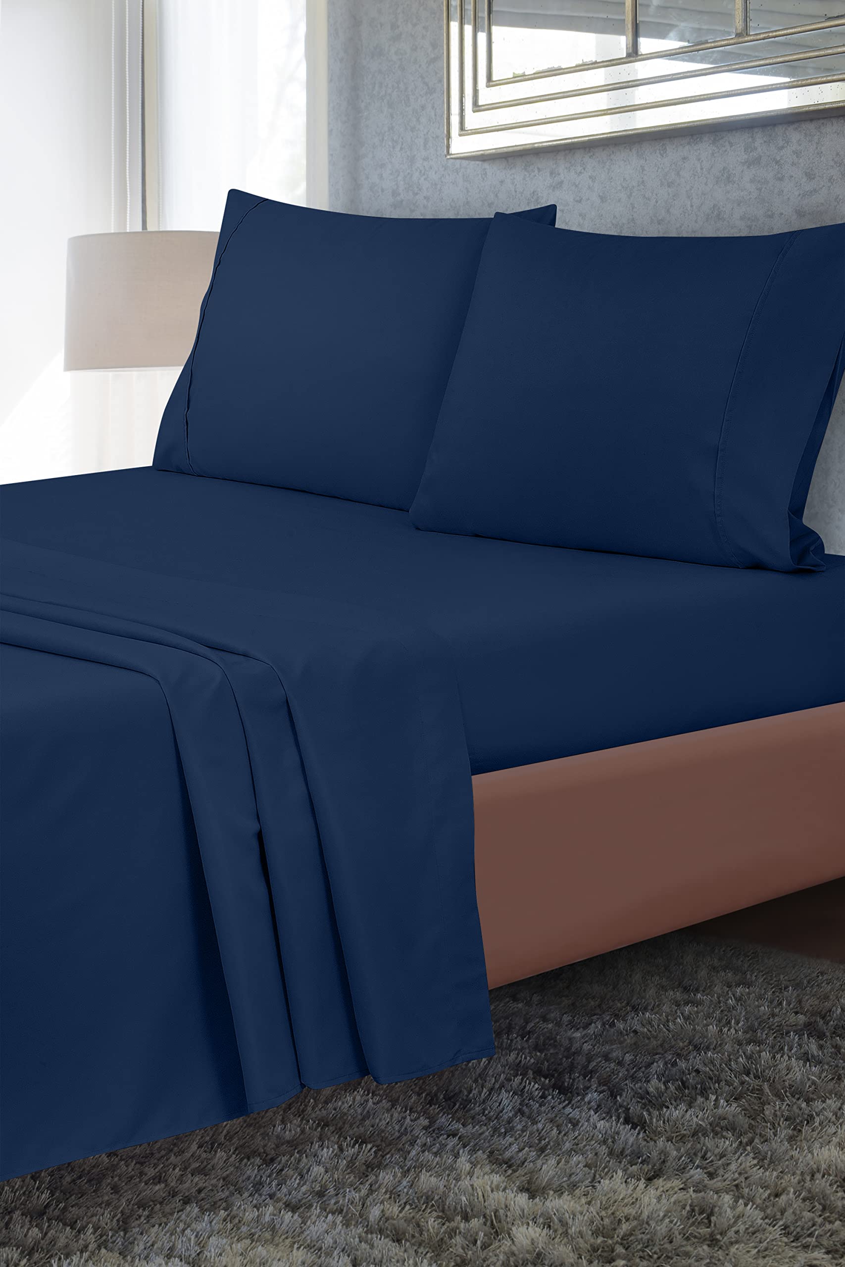 Royale Linen 2 Pack Bulk Flat Sheet Set - Top Sheet - Soft 1800 Microfiber - Wrinkle & Stain Resistant - for Hotel, Massage Table, Hospital, Dorm - Flat Sheet Sold Separately (Navy)
