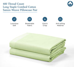 Royale Linens 400 Thread Count 100% American Grown Cotton Queen Pillowcase Set - Luxury Sateen Queen Pillow case - 20"x30" Inch - Soft & Smooth Set of 2 Green Pillowcases - (Queen, Florentine Sage)