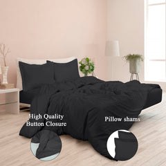 ROYALE Black Duvet Cover Queen Size - Washed Duvet Cover Set, 3 Piece Double Brushed Duvet Covers with Button Closure - 1 Duvet Cover 90x90 inches and 2 Pillow Shams - Comforter Cover