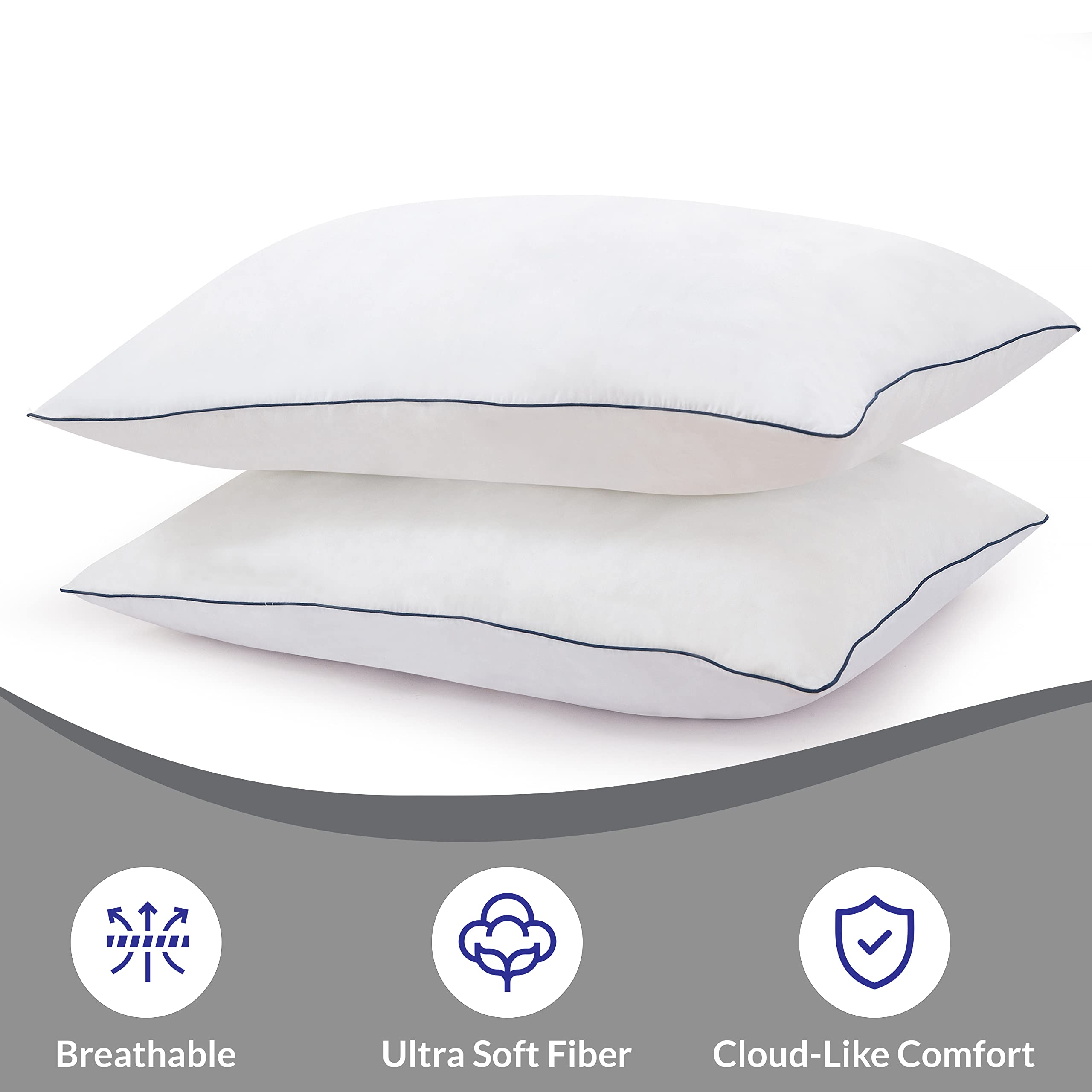 ROYALE LINENS Pillows Size Set of 2 - Bed Pillows for Sleeping - Piping Pillow for Back, Stomach or Side Sleepers - Down Alternative Pillows - Soft Hotel Quality (Pack of 2)