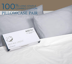 Royale Linens 400 Thread Count 100% American Grown Cotton Queen Pillowcase Set - Luxury Sateen Queen Pillow case - 20"x30" Inch - Soft & Smooth Set of 2 Silver Pillowcases - (Queen, Spanish Silver)