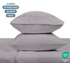 ROYALE LINENS 200 Thread Count 100% Long Staple Combed Cotton Pillowcases Set Of 2 - Ultra Soft - Queen Bed Pillow Cover - 20"x30" - Breathable, Cool & Crisp Percale White Pillow Cases ( Silver)