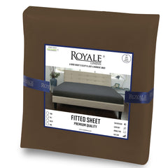 Royale Linens Fitted Sheet Queen - Brushed Hotel Quality 1800 Ultra-Soft Wrinkle & Fade Resistant - Bottom Sheet - Deep Pocket Stretches Up to 16" - Fitted Sheet Only - Elastic Sheet (Queen,Chocolate)