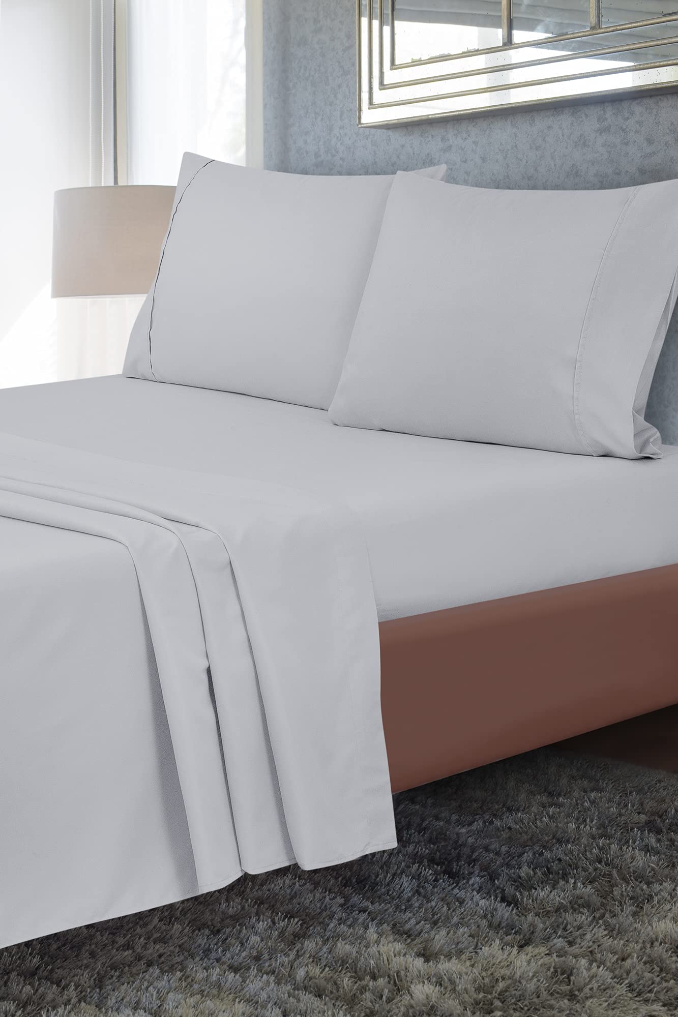 Royale Linens Flat Sheet Only - Brushed 1800 Microfiber - Ultra Soft & Breathable - Wrinkle & Stain Resistant - Hotel Quality Flat Sheet Sold Separately - Top Sheet for Bed ( Silver)
