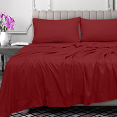 Royale Linens 300 Thread Count 100% Long Staple Combed Cotton Flat Sheet - Super Soft - Top Sheet - Queen Flat Sheet Sold Separately - Breathable, Cool & Crisp Percale Flat Sheet Only (Queen, Red)