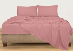 ROYALE LINENS 300 Thread Count 100% Long Staple Combed Cotton Sheet Set - 4 Piece Queen Bed Sheet 1 Fitted Sheet, 1 Flat Sheet, 2 Pillow Case - Breathable, Cool & Crisp Percale Sheet Set (Queen, Pink)