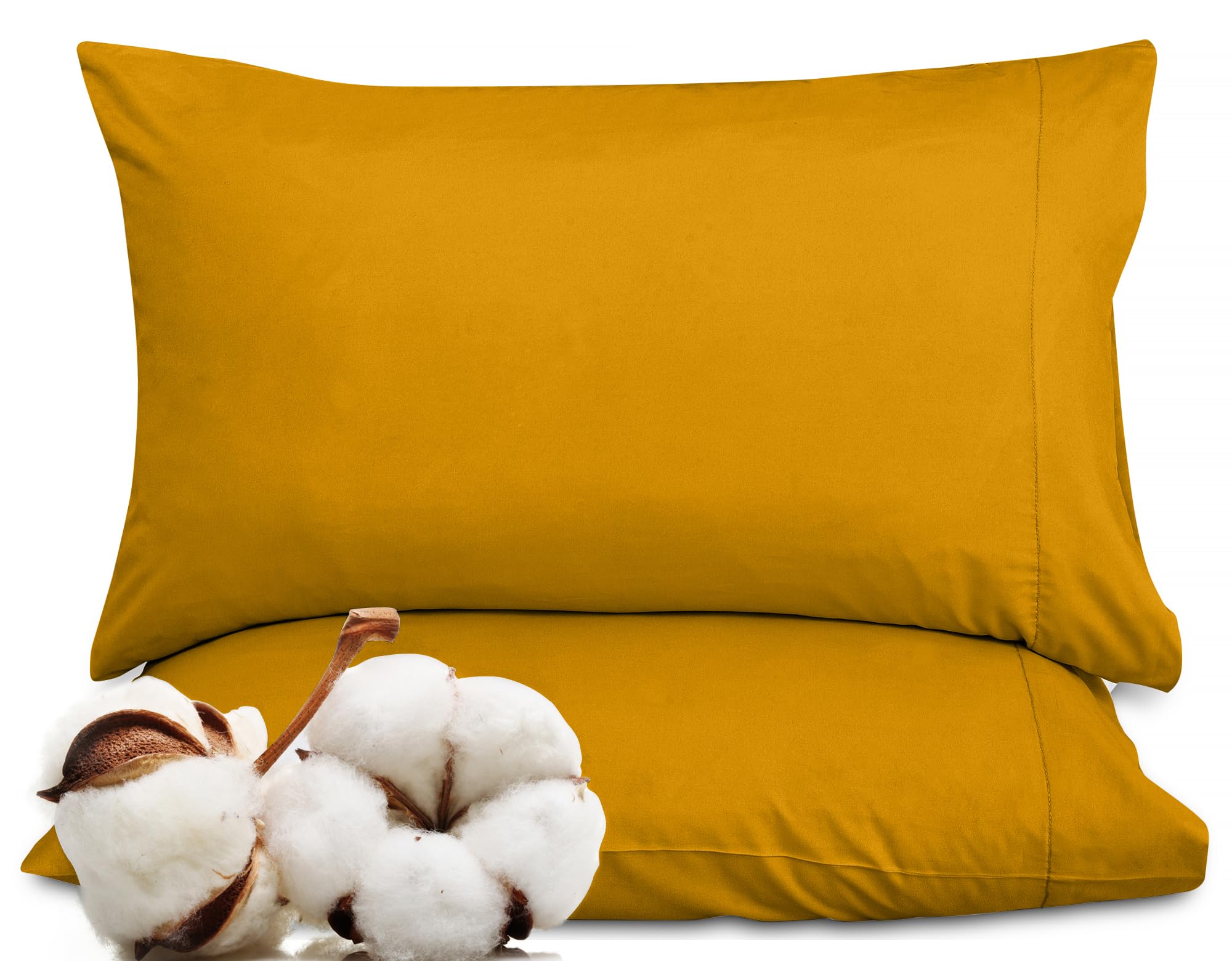 ROYALE LINENS 300 Thread Count 100% Long Staple Combed Cotton Pillowcases Set of 2 - Ultra Soft - Bed Pillow Cover - -Breathable, Cool & Crisp Percale Yellow Pillow Cases ( Yellow)