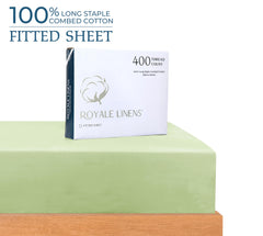 Royale Linens 400 Thread Count 100% American Grown Cotton Fitted Sheet Queen Size - All Around Elastic Fitted Sheet - Luxury Sateen Weave - Snug Fit Bottom Sheet Fit Up To 16" (Queen, Florentine Sage)