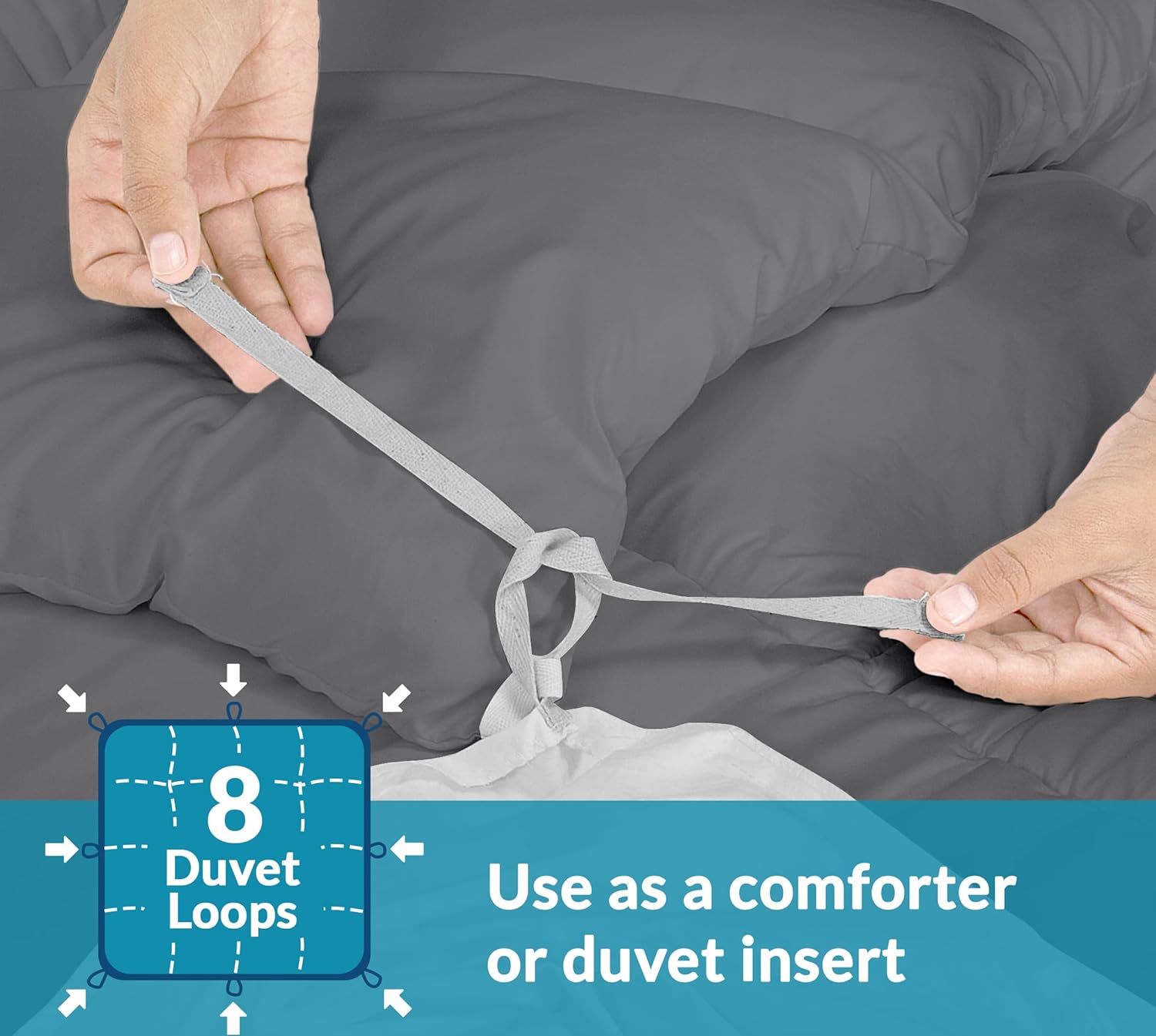 ROYALE Comforter - All Season Down Alternative Bedding Comforter - Lightweight Quilted Comforter with Corner Tabs - Ultra Soft Luxury Hotel Comforter - Box Stitched Duvet Insert ( Grey)