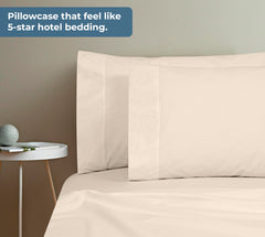 ROYALE LINENS 200 Thread Count 100% Long Staple Combed Cotton Pillowcases Set Of 2 - Ultra Soft - Queen Bed Pillow Cover - 20"x30" - Breathable, Cool & Crisp Percale White Pillow Cases ( Cream)