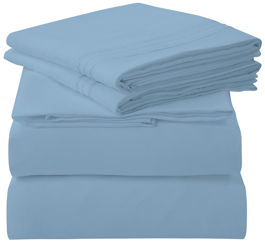 Royale Linens - 4 Piece Bed Sheet - Soft Brushed Microfiber 1800 Bedding Set - 1 Fitted Sheet, 1 Flat Sheet, 2 Pillowcase -Wrinkle & Fade Resistant Luxury Sheet Set (Lake Blue)