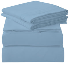 Royale Linens - 4 Piece Bed Sheet - Soft Brushed Microfiber 1800 Bedding Set - 1 Fitted Sheet, 1 Flat Sheet, 2 Pillowcase -Wrinkle & Fade Resistant Luxury Sheet Set (Lake Blue)