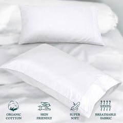 ROYALE LINENS 300 Thread Count 100% Long Staple Combed Cotton Pillowcases Set of 2 - Ultra Soft - Queen Bed Pillow Cover - 20"x30" - Breathable, Cool & Crisp Percale White Pillow Cases (Queen, White)