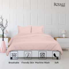 ROYALE Pink Duvet Cover Queen Size - Washed Duvet Cover Set, 3 Piece Double Brushed Duvet Covers with Button Closure - 1 Duvet Cover 90x90 inches and 2 Pillow Shams - Comforter Cover