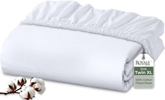 Royale Linens 200 Thread Count 100% Long Staple Combed Cotton Fitted Sheet - Super Soft Deep Pocket Bottom Sheet -Queen Fitted Sheet Only - Elastic Sheet (Queen,White)