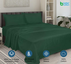 ROYALE LINENS 400 Thread Count 100% American Grown Cotton 4 Piece Sateen Queen Sheet Set - 1 Fitted Sheet, 1 Flat Sheet, 2 Pillow case - Green Queen Bedsheet - Cotton Sheets - (Queen, Emerald)