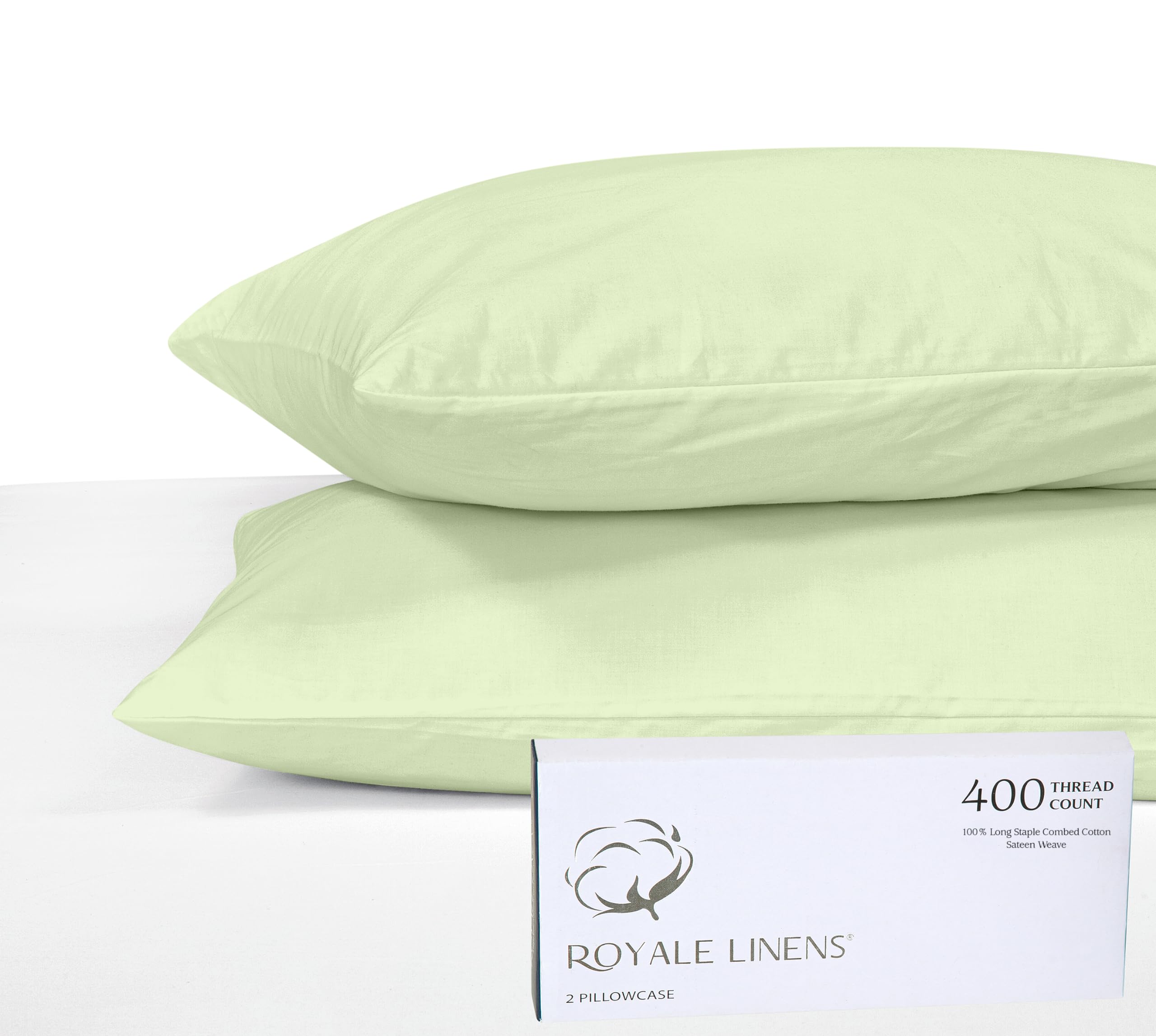 Royale Linens 400 Thread Count 100% American Grown Cotton Pillowcase Set - Luxury Sateen Pillow case - 20"x30" Inch - Soft & Smooth Set of 2 Green Pillowcases - ( Florentine Sage)