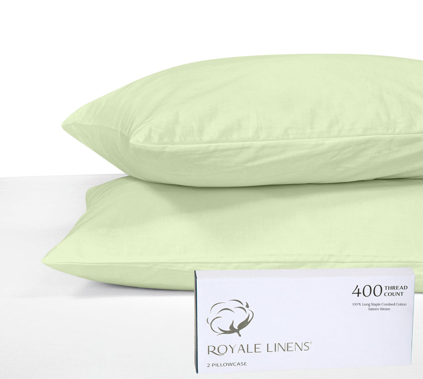 Royale Linens 400 Thread Count 100% American Grown Cotton Queen Pillowcase Set - Luxury Sateen Queen Pillow case - 20"x30" Inch - Soft & Smooth Set of 2 Green Pillowcases - (Queen, Florentine Sage)