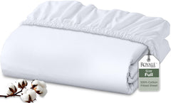 Royale Linens 200 Thread Count 100% Long Staple Combed Cotton Fitted Sheet - Super Soft Deep Pocket Bottom Sheet -Queen Fitted Sheet Only - Elastic Sheet (Queen,White)