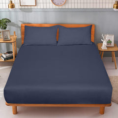 Royale Linens 300 Thread Count 100% Long Staple Combed Cotton Fitted Sheet - Super Soft Deep Pocket Bottom Sheet - Navy Fitted Sheet Queen Size -Queen Fitted Sheet Only - Elastic Sheet (Queen, Navy)