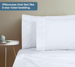 ROYALE LINENS 200 Thread Count 100% Long Staple Combed Cotton Pillowcases Set Of 2 - Ultra Soft - Queen Bed Pillow Cover - 20"x30" - Breathable, Cool & Crisp Percale White Pillow Cases (Queen, White)