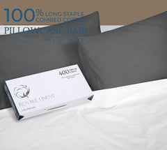 Royale Linens 400 Thread Count 100% American Grown Cotton Queen Pillowcase Set - Luxury Sateen Queen Pillow case - 20"x30" Inch - Soft & Smooth Set of 2 Grey Pillowcases - (Queen, Spanish Slate)