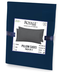 Royale Linens Queen Pillowcase Set of 2 - Bed Pillow Cover - 20" x 30" - Navy Pillowcases - 1800 Brushed Microfiber, Wrinkle & Fade Resistant - Soft & Cozy- Queen Size Pillow Case (Queen, Navy)