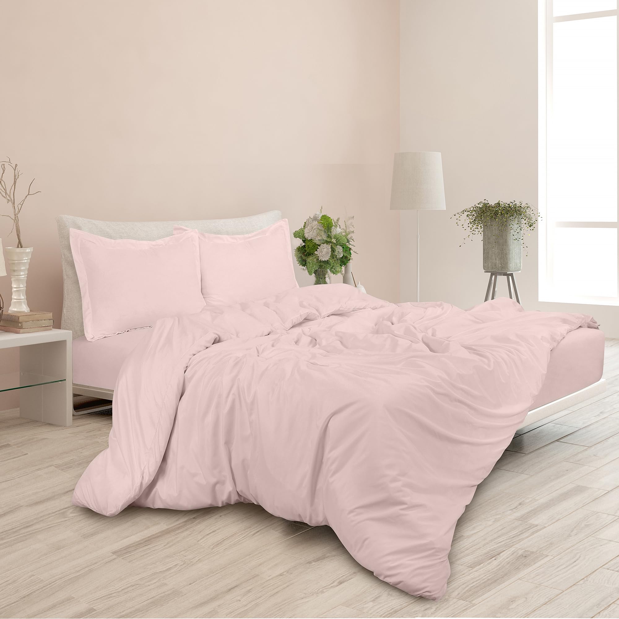 ROYALE Pink Duvet Cover  - Washed Duvet Cover Set, 3 Piece Double Brushed Duvet Covers with Button Closure - 1 Duvet Cover and 2 Pillow Shams - Comforter Cover