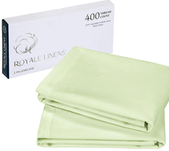 Royale Linens 400 Thread Count 100% American Grown Cotton Queen Pillowcase Set - Luxury Sateen Queen Pillow case - 20"x30" Inch - Soft & Smooth Set of 2 Green Pillowcases - (Queen, Florentine Sage)